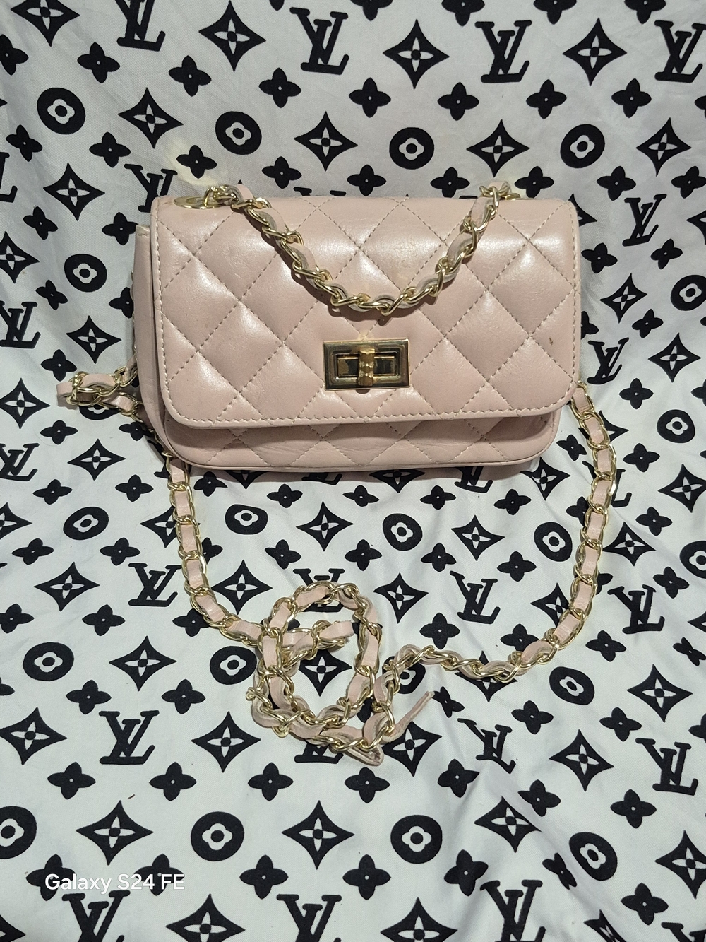 Lovely  Quilted Crossbody Bag - Light Pink with Gold Hardware